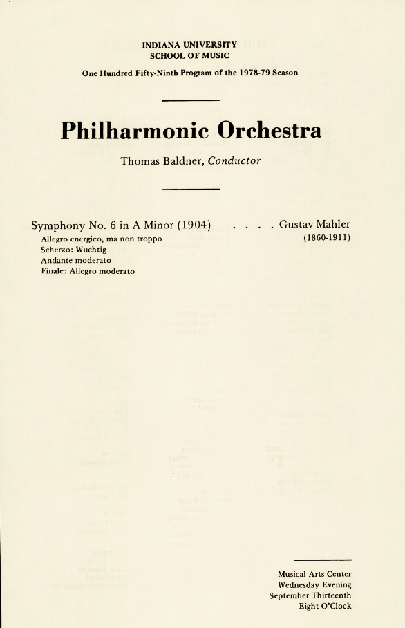 Program for the 1978 performance of Mahler's 6th Symphony