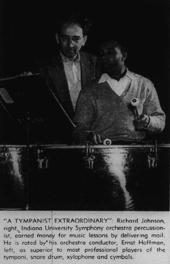 Richard Johnson in 1950 with conductor Ernest Hoffman of Indiana University