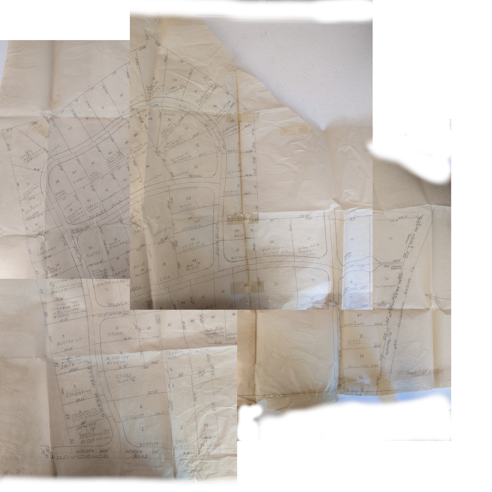 Arthur E. Plotts's hand-drawn survey map of Heatherwold