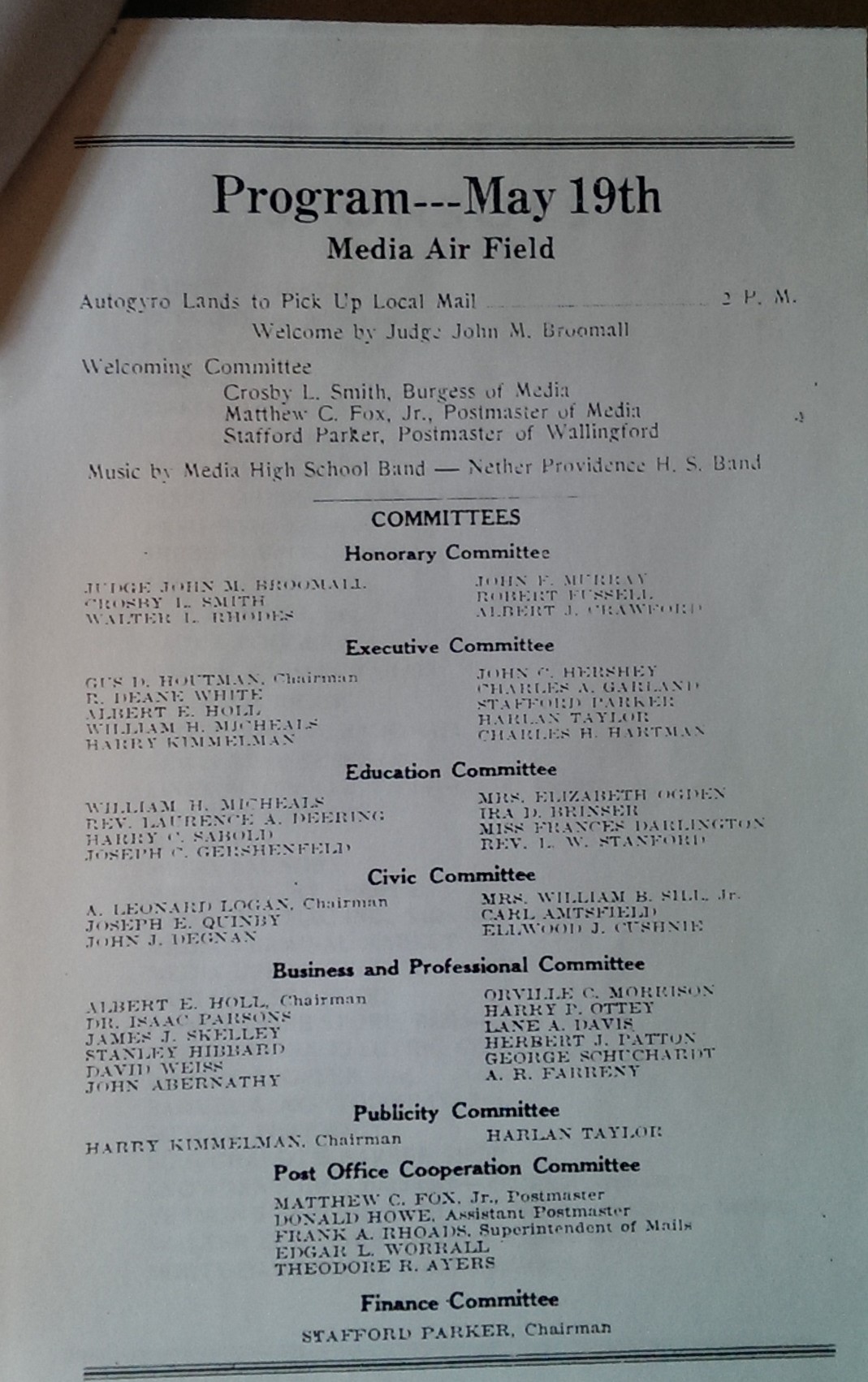 Program for the 19 May 1938 event
